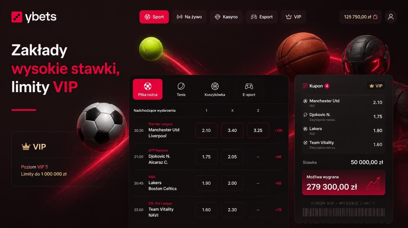 Interfejs kasyna pokazujący ofertę zakładów z wysokimi stawkami VIP