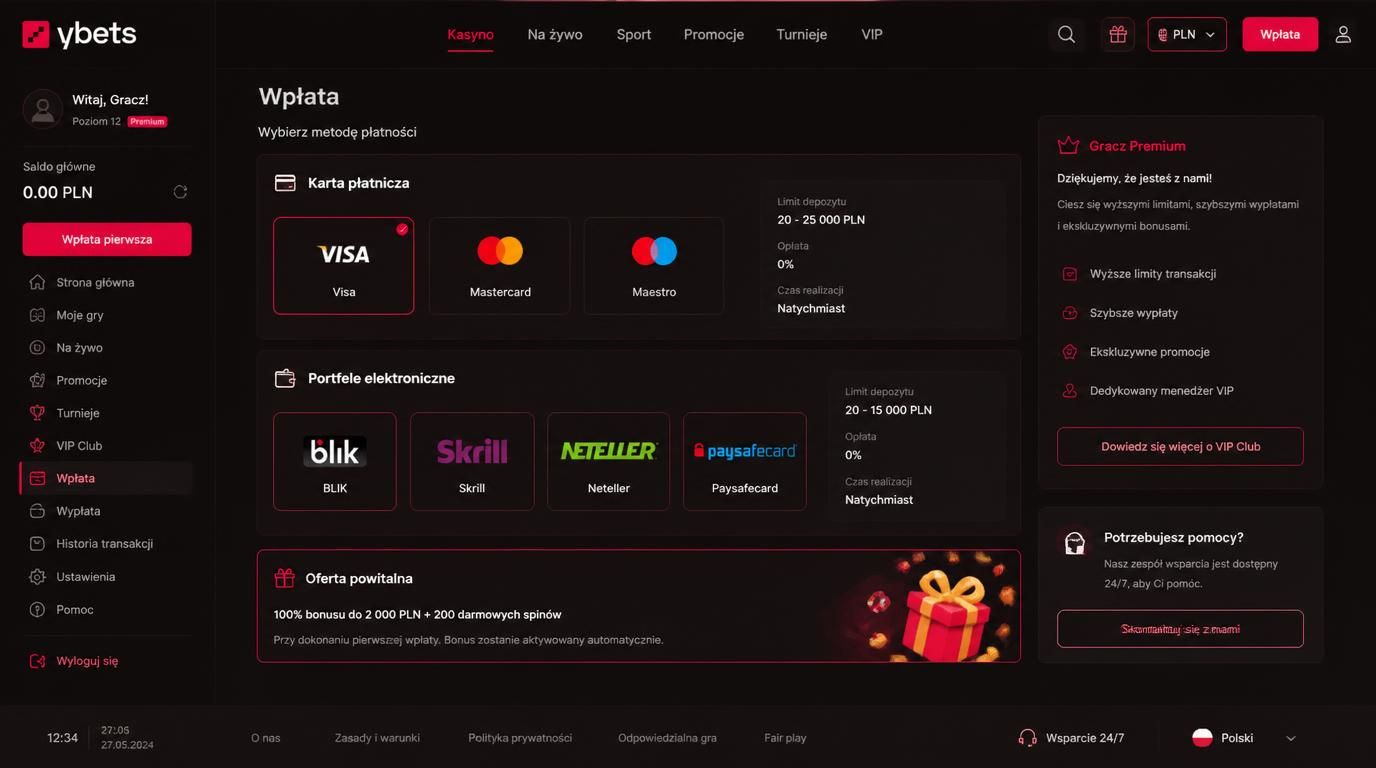 pierwsza wpłata i poziom premiowy